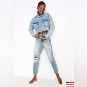 BDG High Rise Light Wash Distressed Slim Straight Jeans